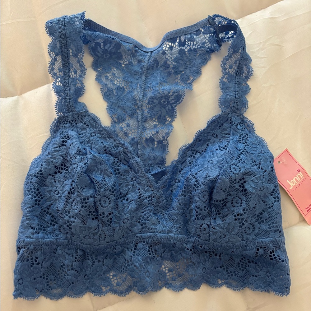NWT Jenni by Jennifer Moore Lace Racerback Bralette Medium Blue Size Medium